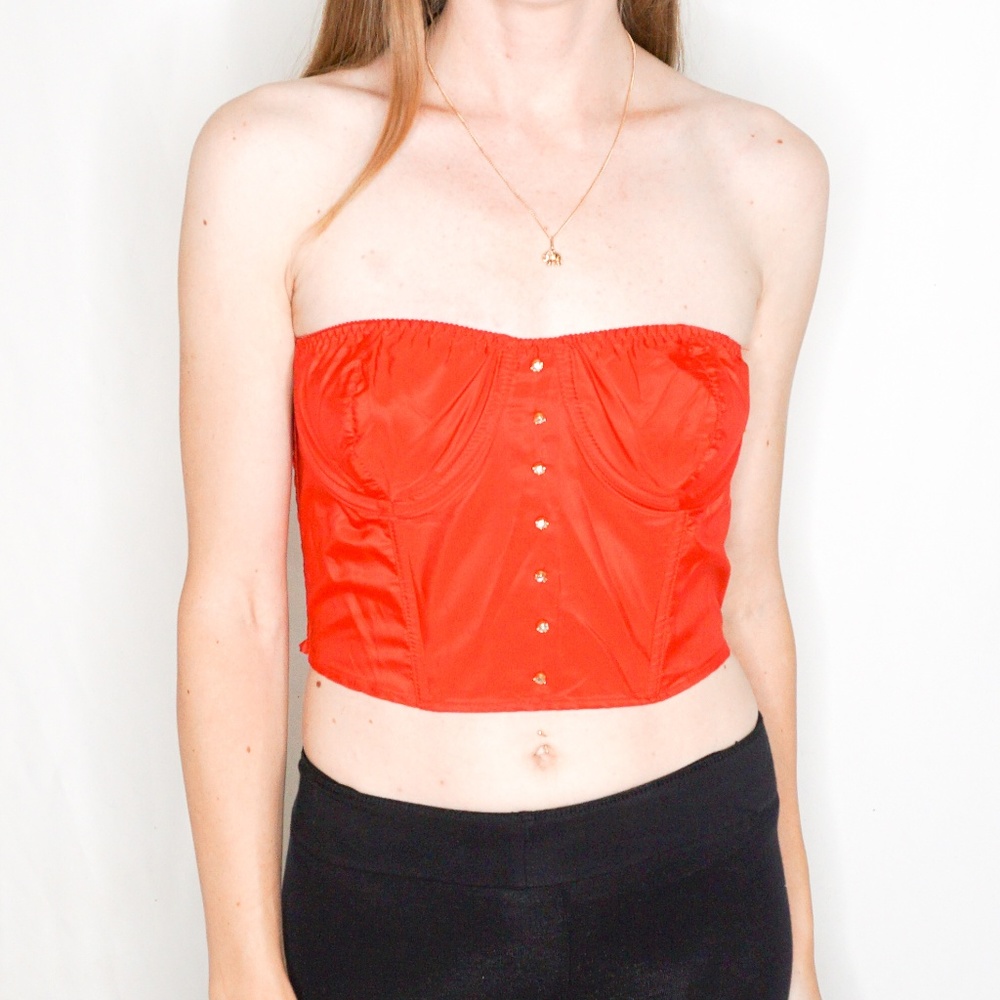 VINTAGE Vassarette Red Bustier Bra Top Large - Picture 1 of 8